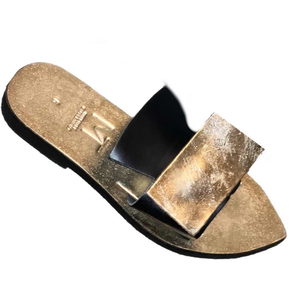 Handmade Greek Sandals Flat Slides Elegant Black and Gold Women's Size 6